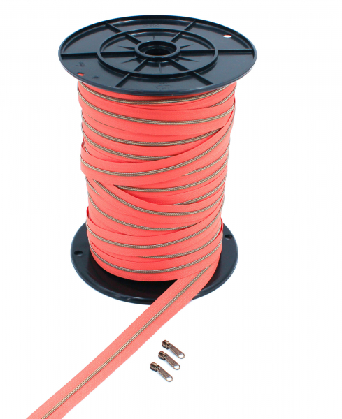 Endlosreißverschluss metallisiert schmal koralle/messing-antik (1m)